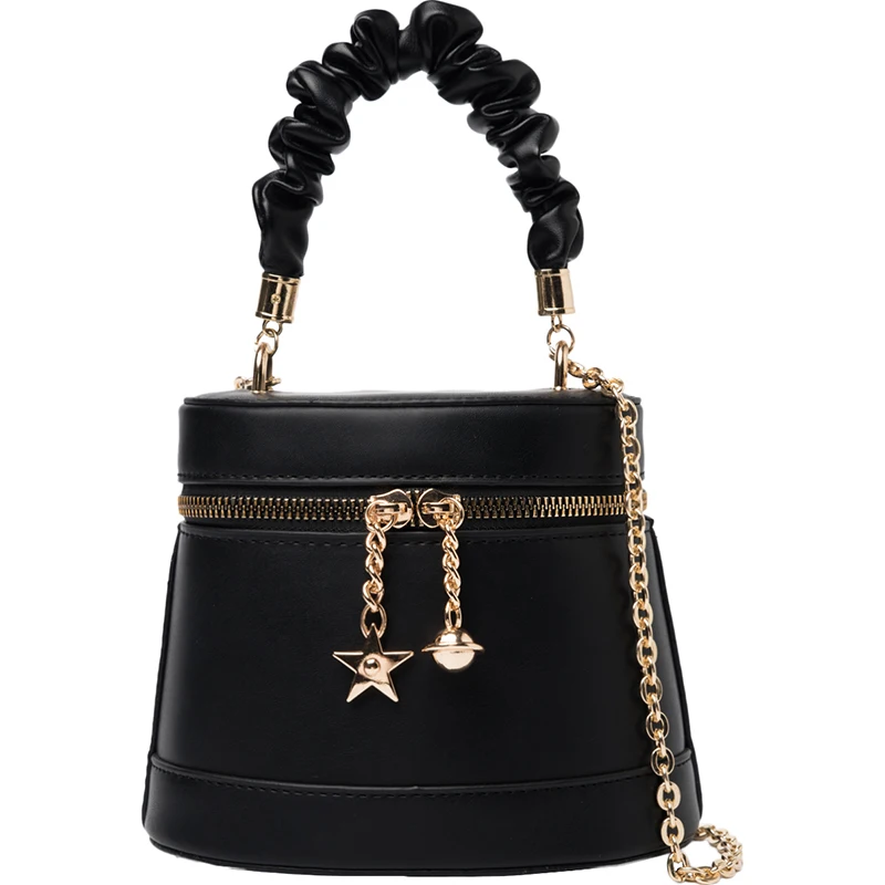 

Elegant Female Pleated Tote Bucket Bag 2020 New High Quality PU Leather Women's Designer Handbag Chain Shoulder Messenger Bag
