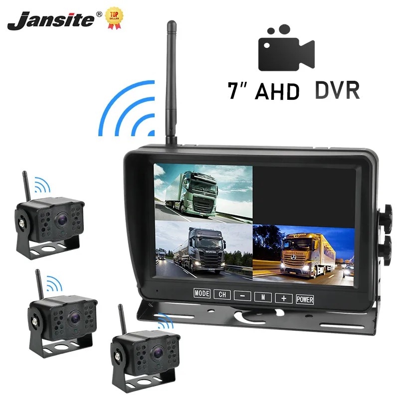 저렴한 Jansite 대시 카메라 자동차 DVR 카메라 레코더 듀얼 대시 캠 7 인치 AHD 루핑 녹음 무선 후면보기 카메라 4 캠