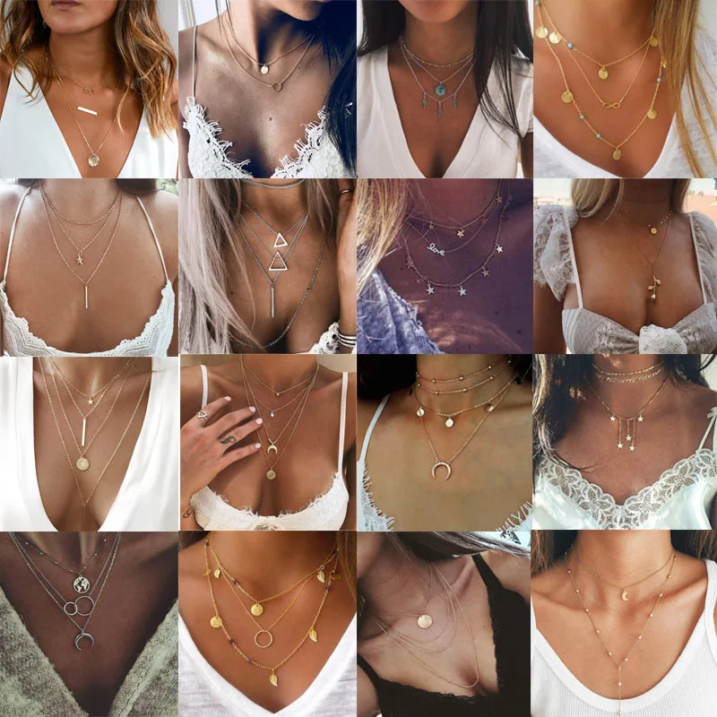 Новое модное длинное ожерелье многослойная цепочка колье серебряного цвета