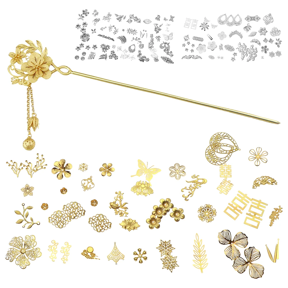 

50g Metal Flower Filigree Wraps Connectors Iron Crafts Gift Decoration DIY Gold Rhodium Beads Caps Charms Jewelry Making