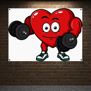 Strong Red Heart Workout Banner Wall Hanging Inspirational Boxing Poster Tapestry 4 Grommets Custom Flag Stadium Gym Wall Decor