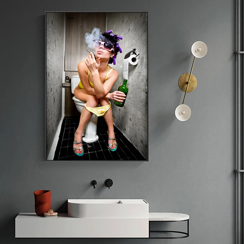 

Sexy Woman Poster Drinking Smoking Girl Wall Art Pictures For Living Room Toilet Bathroom Lavatory Home Decor Portrait Prints