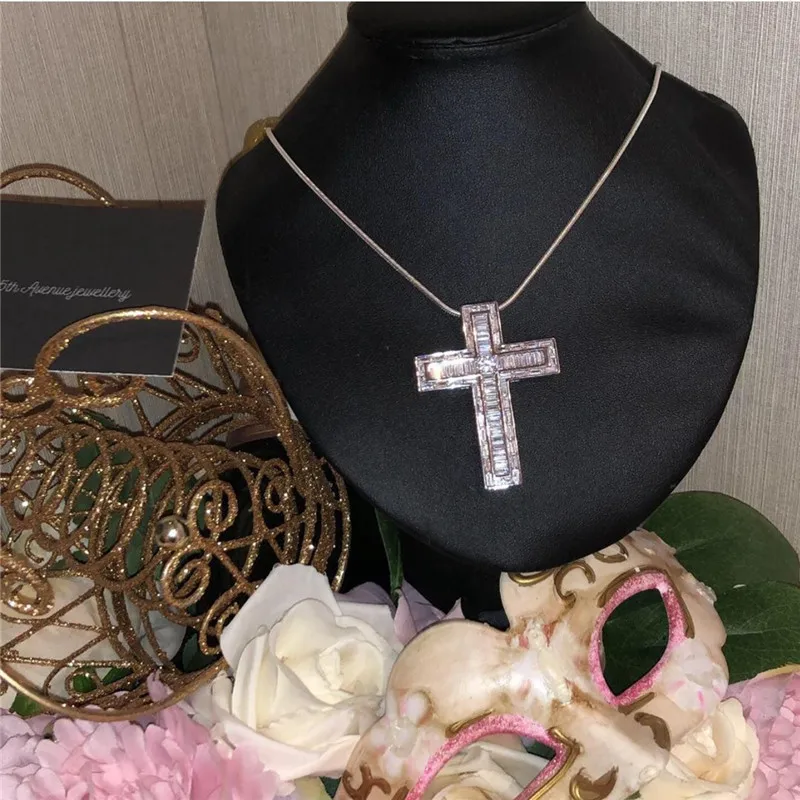 

choucong Square Cross Pendant AAAAA Cz Stone 925 Sterling silver Cross Pendant Necklace for Women Men Statement Party jewelry