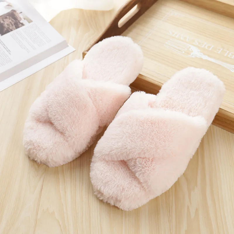 

Winter Warm Slippers for Women Open Toe Memory Foam Cotton Home Slippers Soft Plush Fleece Slip on House Shoes