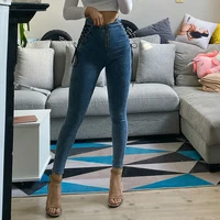net red sexy high waist strap zipper jeans woman spring korean version of the large size slim slim pencil nine points pants