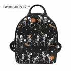 Женский рюкзак twoheart sgirl из экокожи, прочный миниатюрный ранец со скелетом на Хэллоуин, черный повседневный рюкзак на заказ