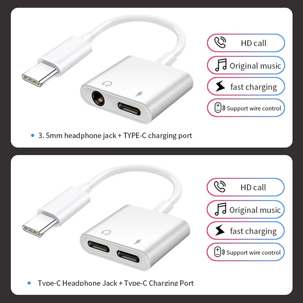 

USB C Adapter Audio Charger Adapter 3.5mm Earphone Jack To Type C Charger Type-C Adapter For Samsung Xiaomi Huawei Aux Headphone