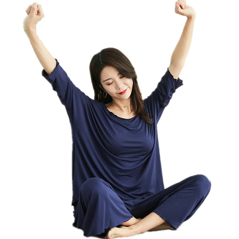 

2021 3XL Plus Size Women's Modal Homewear Autumn Female Pajamas Ladies Atoff Home Modal 2Pieces Set Sleepwear Pajamas For Women