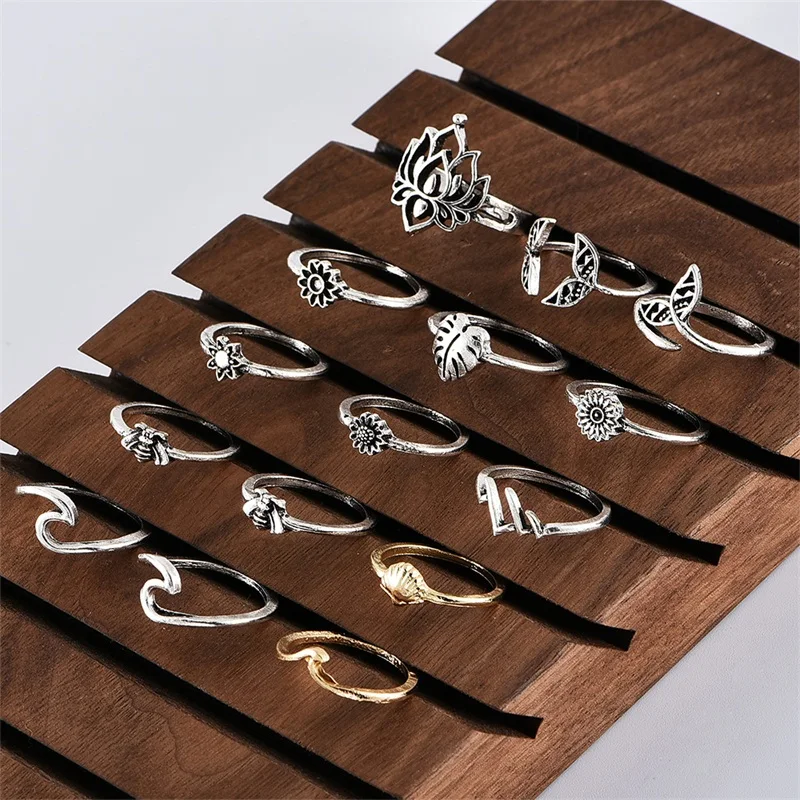 15 шт./компл. женские классические кольца в форме лотоса рыбьего хвоста лист