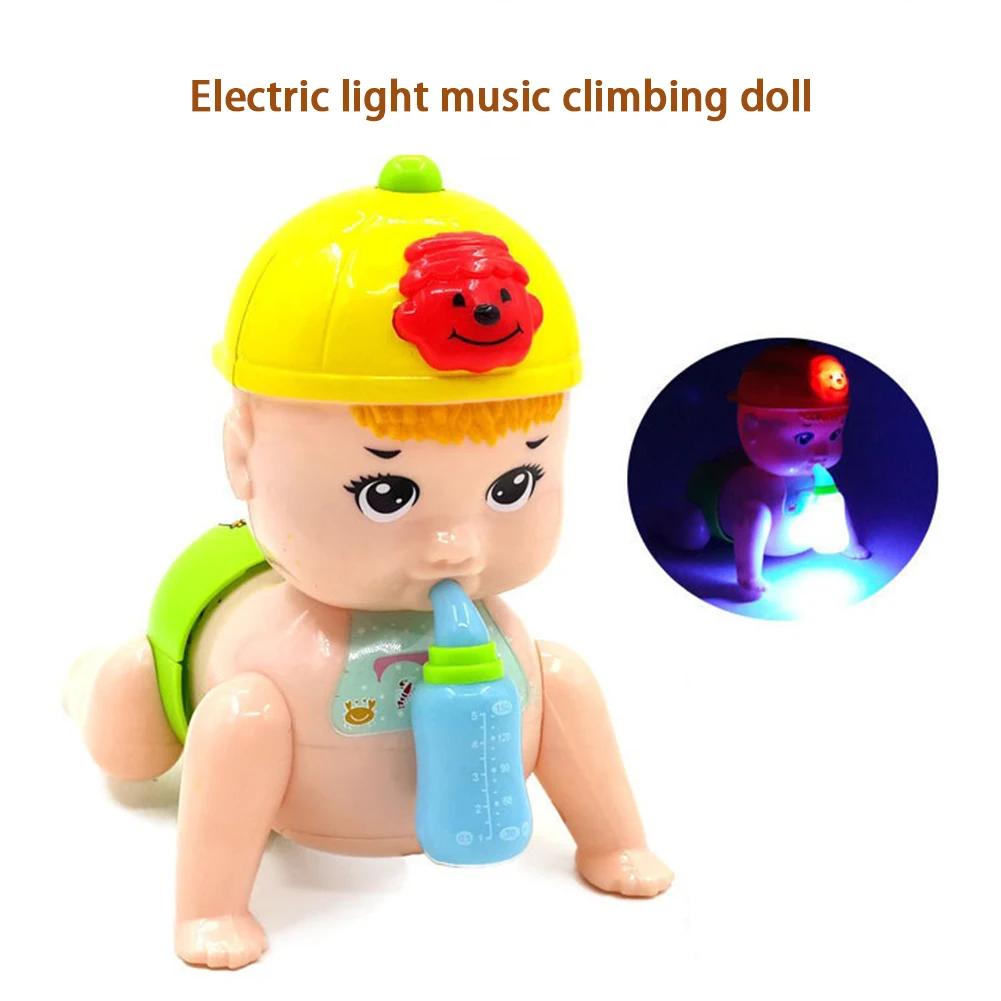 

Electric Crawling Baby Doll with Milk Bottle Butt Twisting Sound Movement Crawling Doll Educational Sound Movement Toy