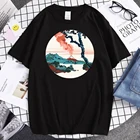Мужские футболки с принтом Hokusai View Of Mount Fuji, Топ оверсайз с круглым вырезом, Модные дышащие мужские футболки, Летние Удобные футболки