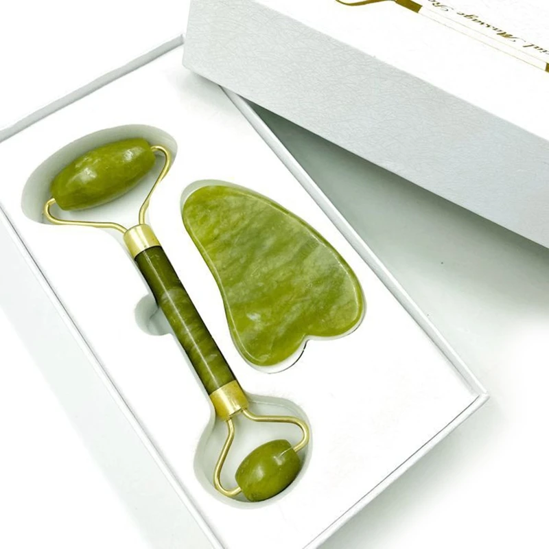 

K0AE Nature Beauty Facial Jade Roller Face Thin Massager+Body Neck Gua Sha Board Set