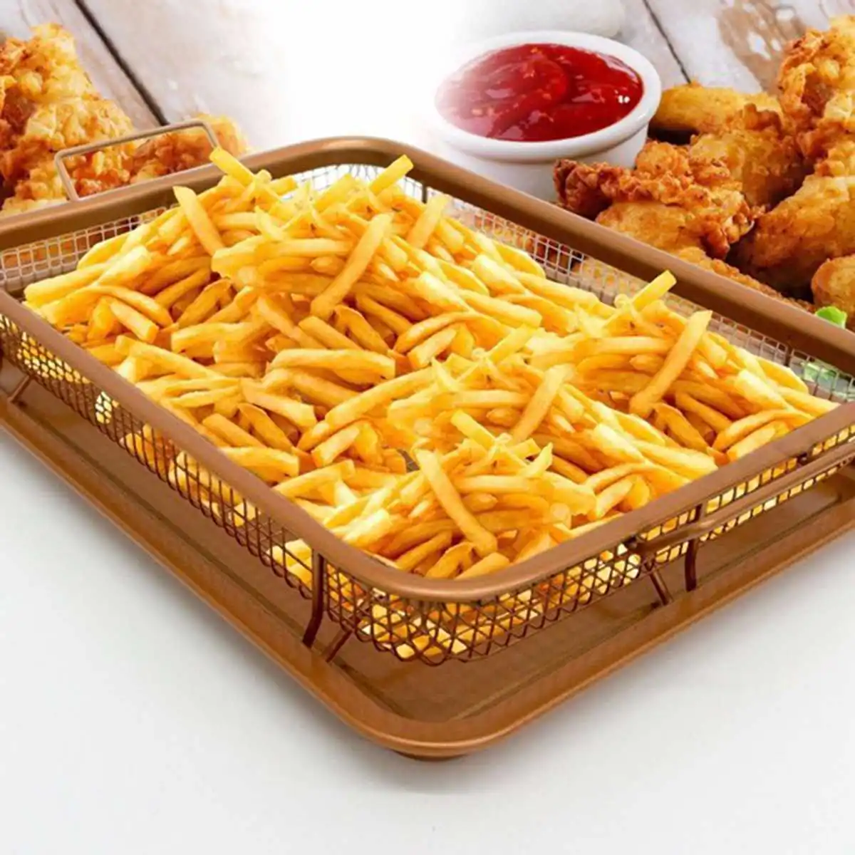 

Copper Baking Tray Oil Frying Baking Pan Non-stick Chips Basket Baking Dish Grill Mesh Kitchen Tools