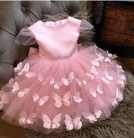 pink flower butterfly applique girls dresses pink girls first communication birthday dresses gowns princess ball gowns custom