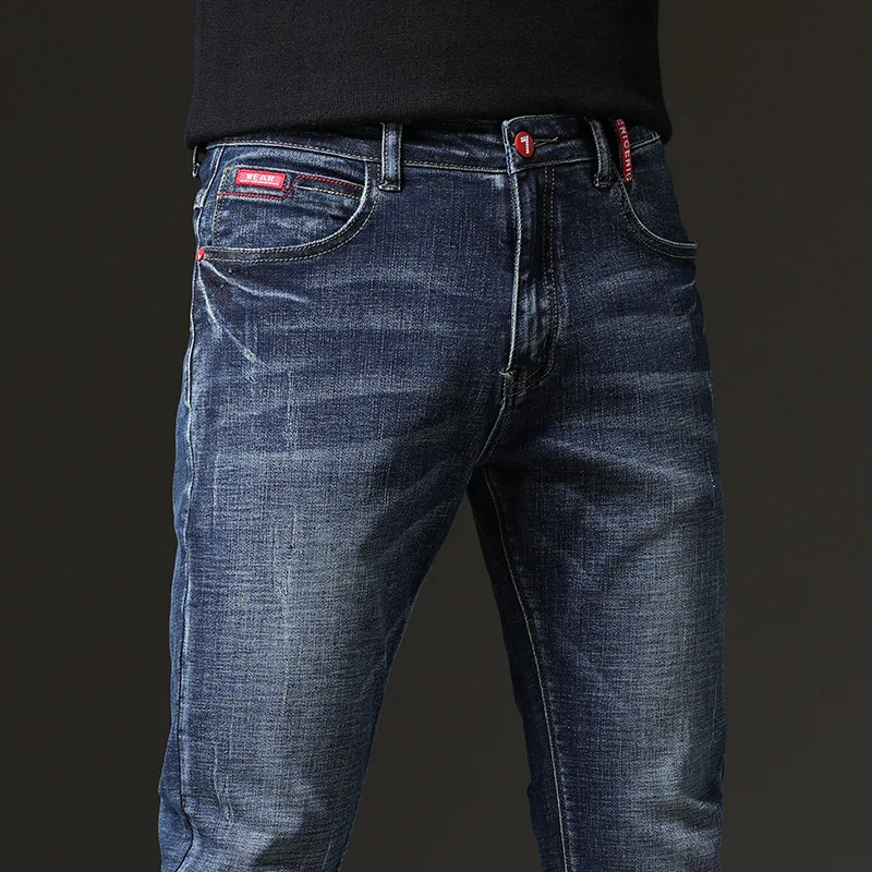 

Autumn Men's Jeans Solid color Micro-elastic Classic Jeans Men Straight Slim Fashion Denim Trousers male 2020 New