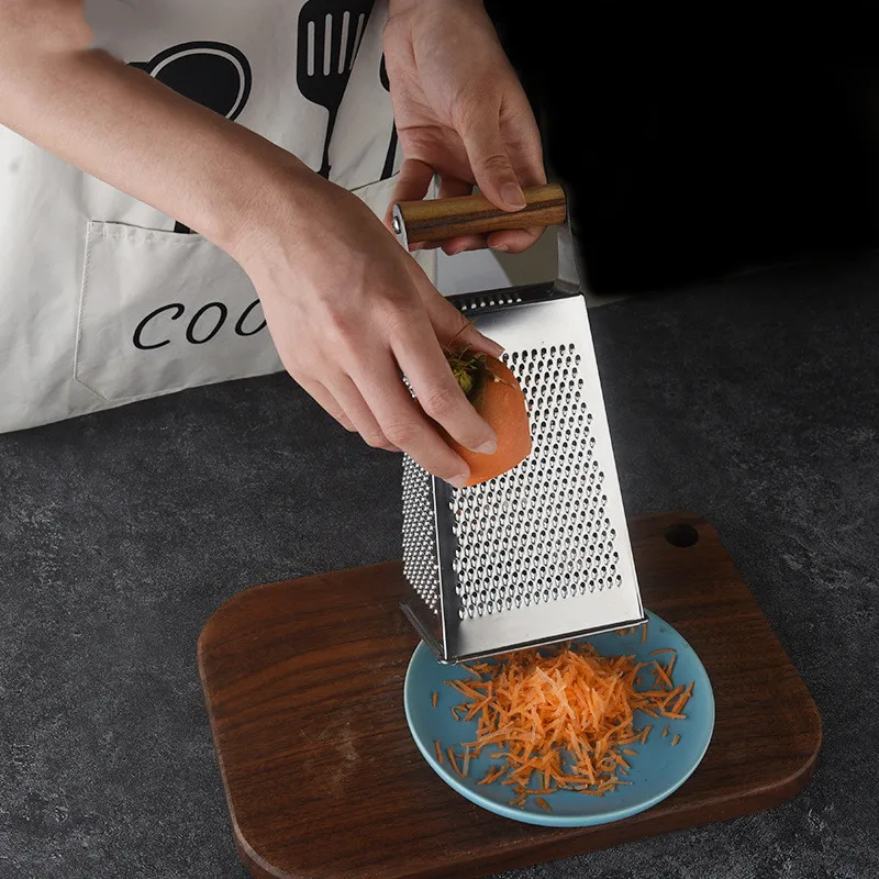 

Vegetable Grater Four Sides Fruit Tool Kitchen Multifunction Cutting Household Ricer Stainless Steel Wood Handle Garlic Masher