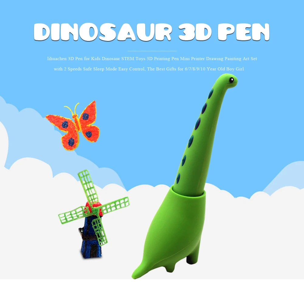 lihuachen 3D Pen for Kids Dinosaur STEM Toys 3D Printing Pen Mini Printer Drawing Painting Art Set with 2 Speeds Safe Sleep Mode