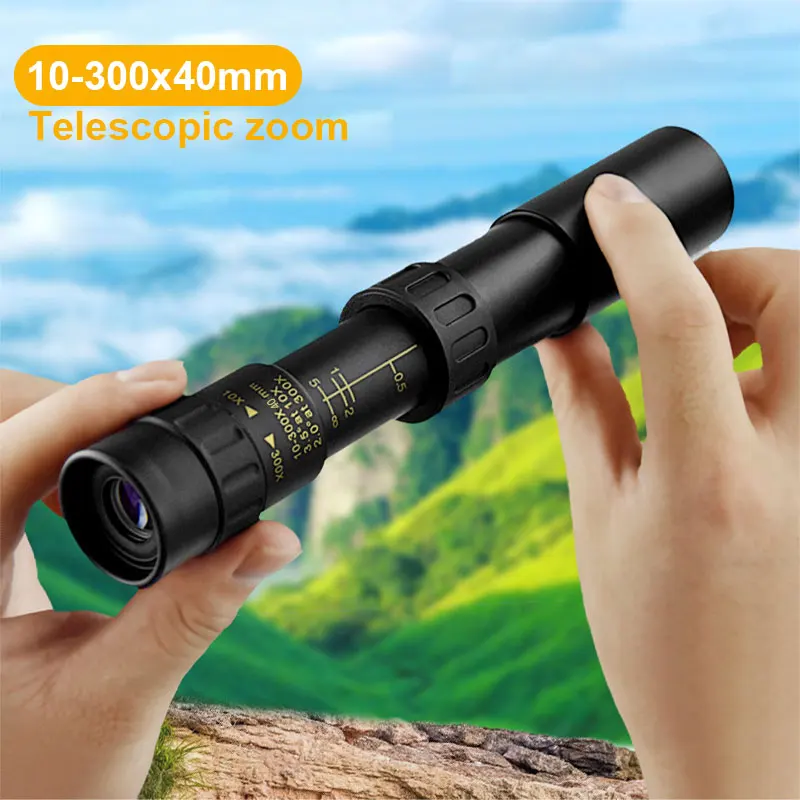 

10-300x40 Camping Monocular Telescope Super Zoom Monocular Quality Eyepiece Portable Hunting Smartphone Night Vision