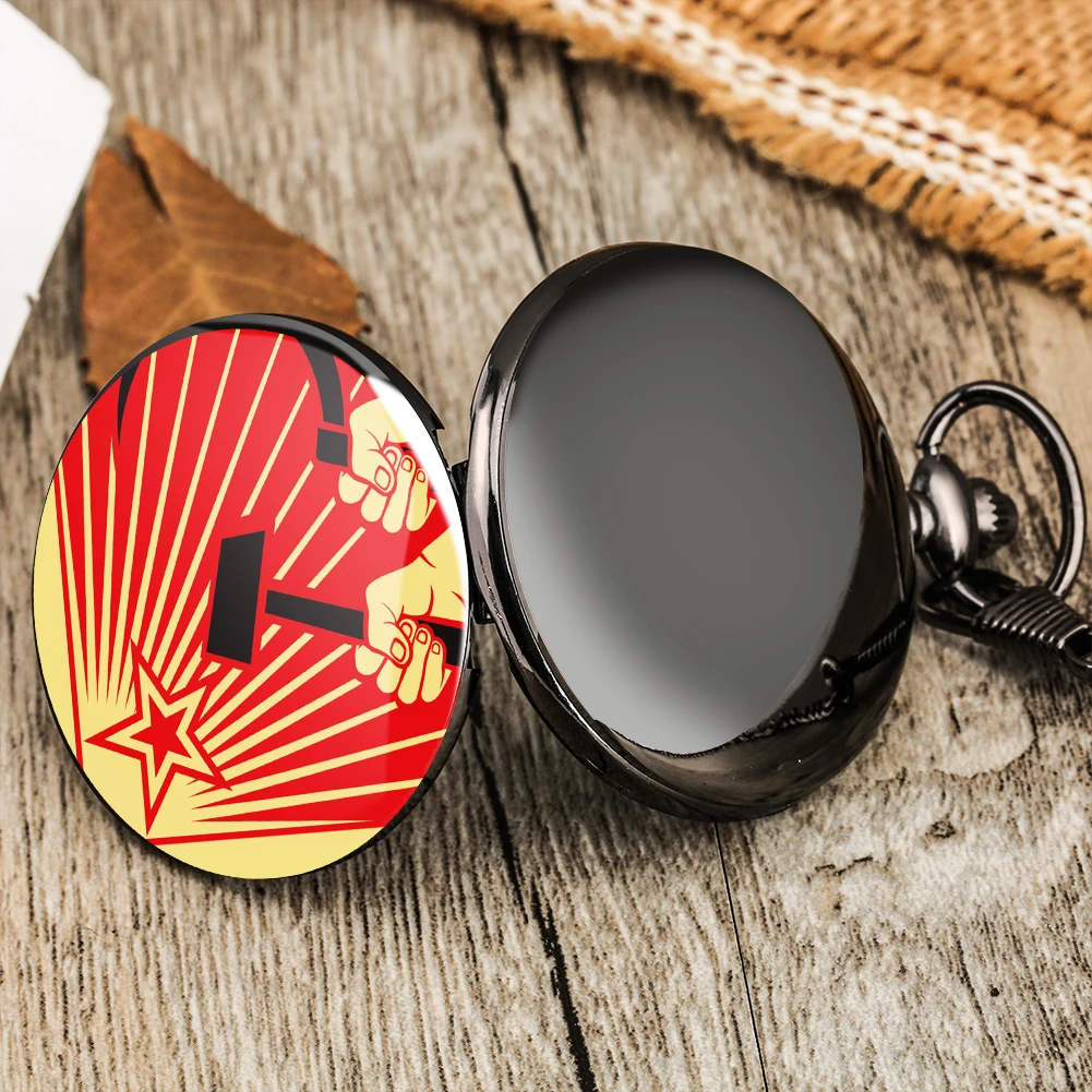 

Communist Badge Pattern Pocket Watch Dial with Arabic Numerals Pocket Watches High-quality Alloy Rough Chain Pendant Watch