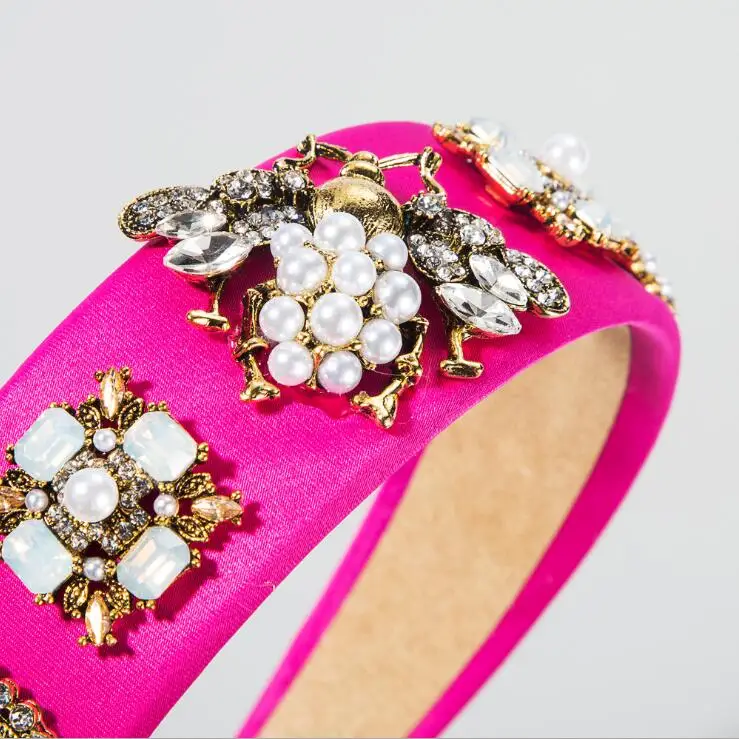 

Baroque headbands women rhinestone pearl headband bees colored fabric garland headdress hairbands