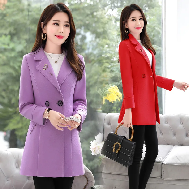 

Women's coat women's mid-length woolen spring and autumn models new fashion Korean wild long-sleeved woolen coat Slim fit tide
