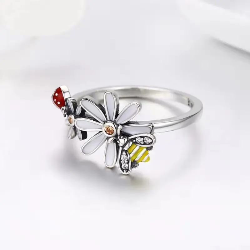 Trynmera 925 серебро цветок и Божья коровка Страна Чудес кольца для женщин стерлингового серебра ювелирные изделия TR109