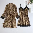 Женская атласная Шелковая пижама с леопардовым принтом, женский кардиган, ночная рубашка, банные халаты, женское дышащее нижнее белье, одежда для сна 2021