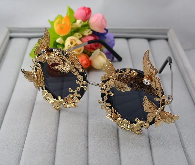 

2021 Luxury Baroque Sunglasses Women Metal Flower Vintage Eyewear Brand Design Sun Glasses Outdoors Casual Fashion Accessories