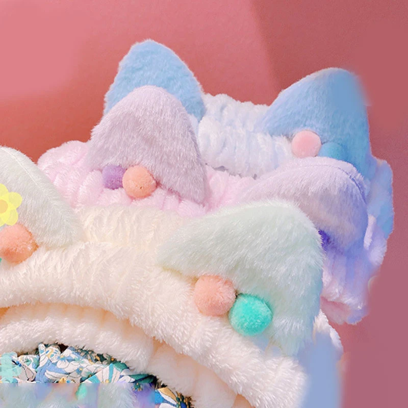 

Cat Coral Fleece Head Bands for Women Cute Soft Hair Bows Headband Hairbands Wash Face Make Up Turbans Bandage Girls Accessories