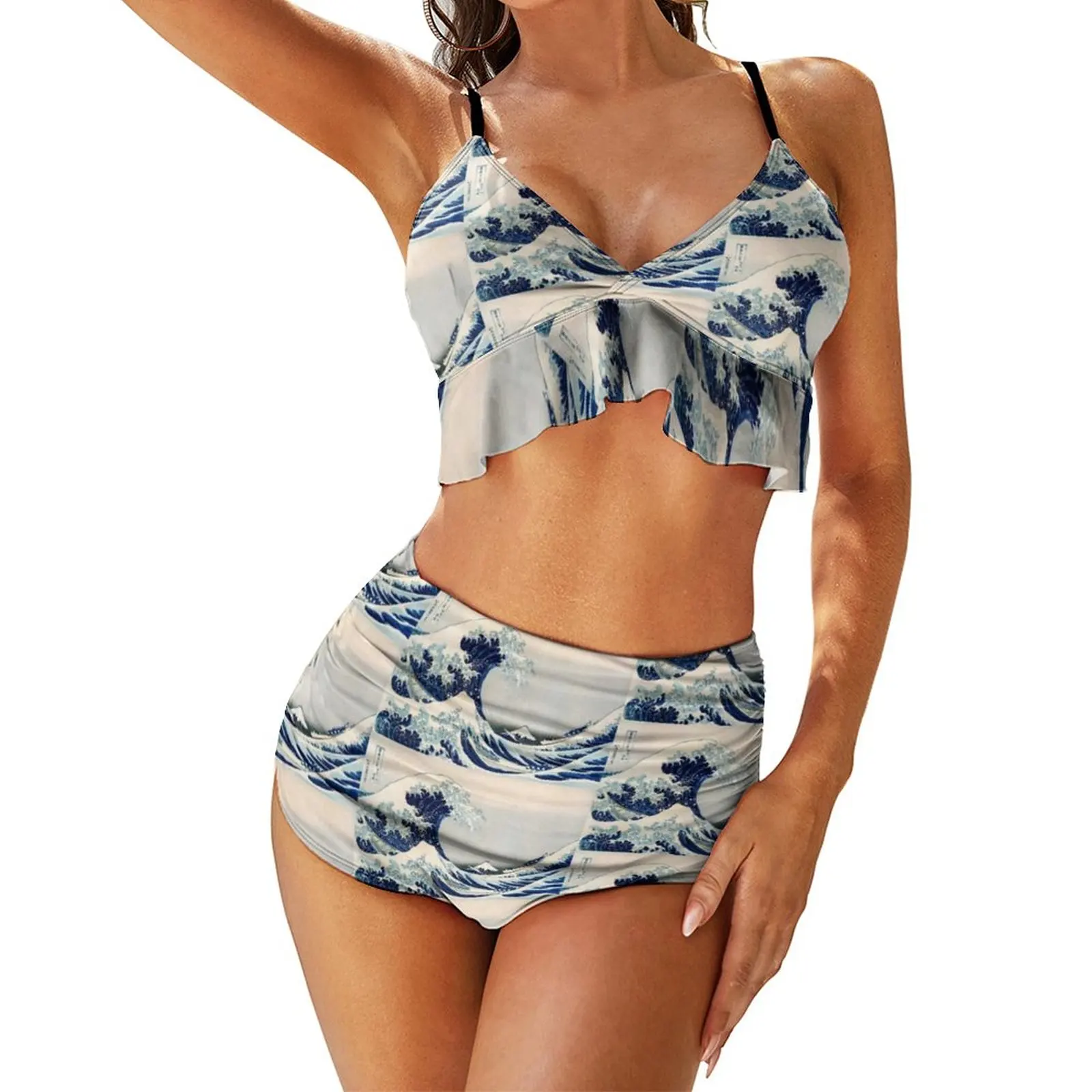 

Hokusai Bikini Swimsuit V Shape Fancy Swimwear Beach Teen Fashion Two Piece Bathing Suit