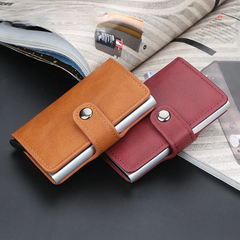 

New Men's Card Bag Rfid Automatic Play Card Bank Card Metal Aluminum Shell Sleeve Anti-theft Waterproof Large Capacity Fashion