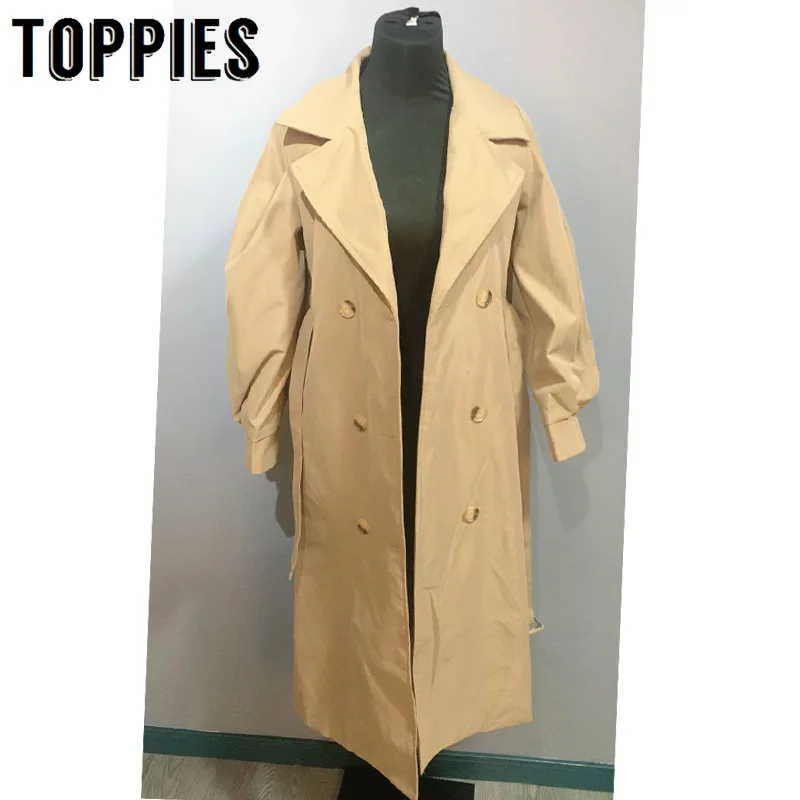 Windbreaker Women Trench Coat Belt Waist Autumn Double Breated Oversize Long Coat Lady Streetwear Korean Outwear