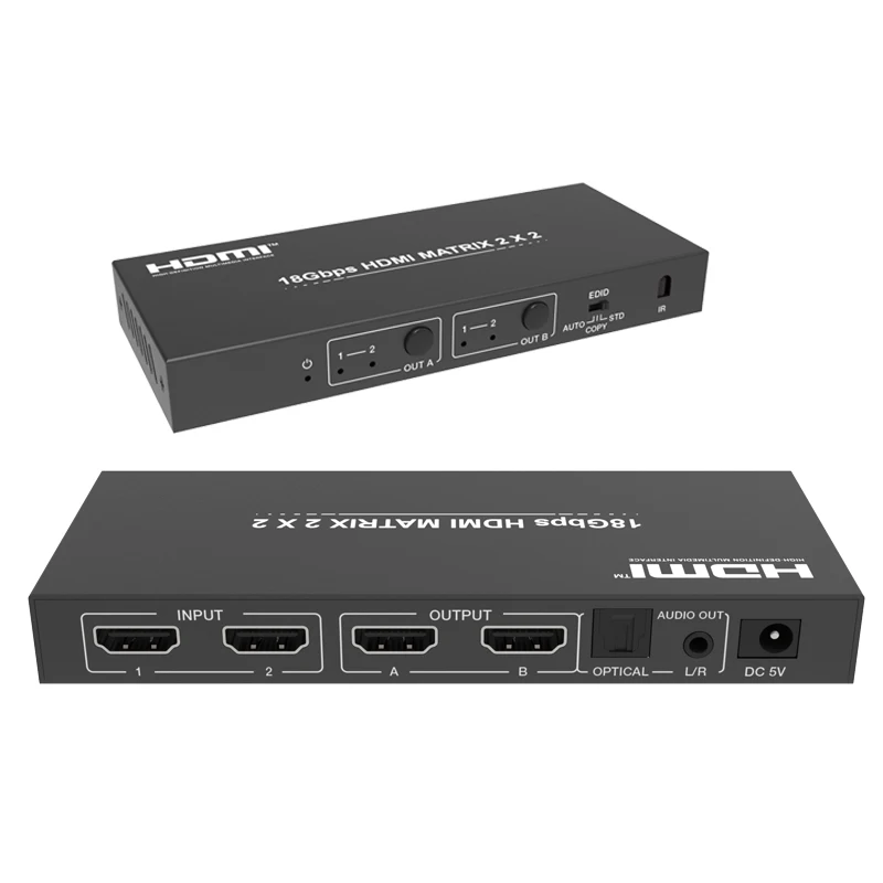 

18Gbps HDMI-compatible Matrix Switcher with Audio Extractor 1080p 2K/4K/60Hz 2 in 2 Out matrix 2x2 Splitter ARC and CEC function