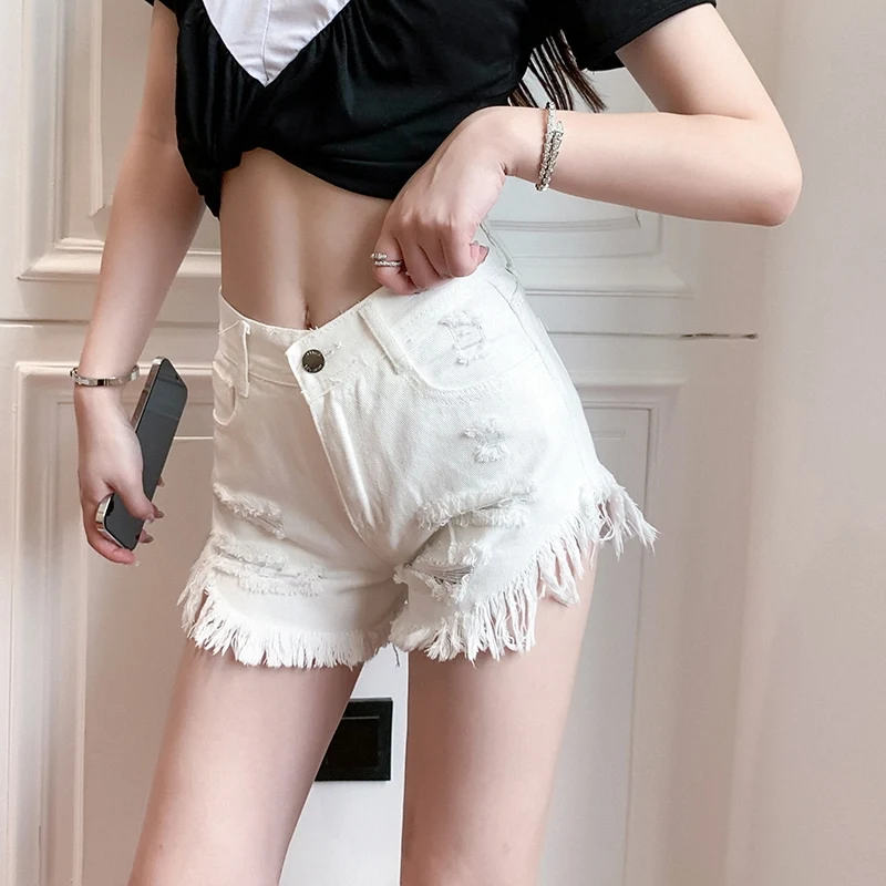 

С высокой талией шорты свободного кроя Женские шорты летние однотонные женские новые прямые брюки больших Размеры повседневные широкие бр...