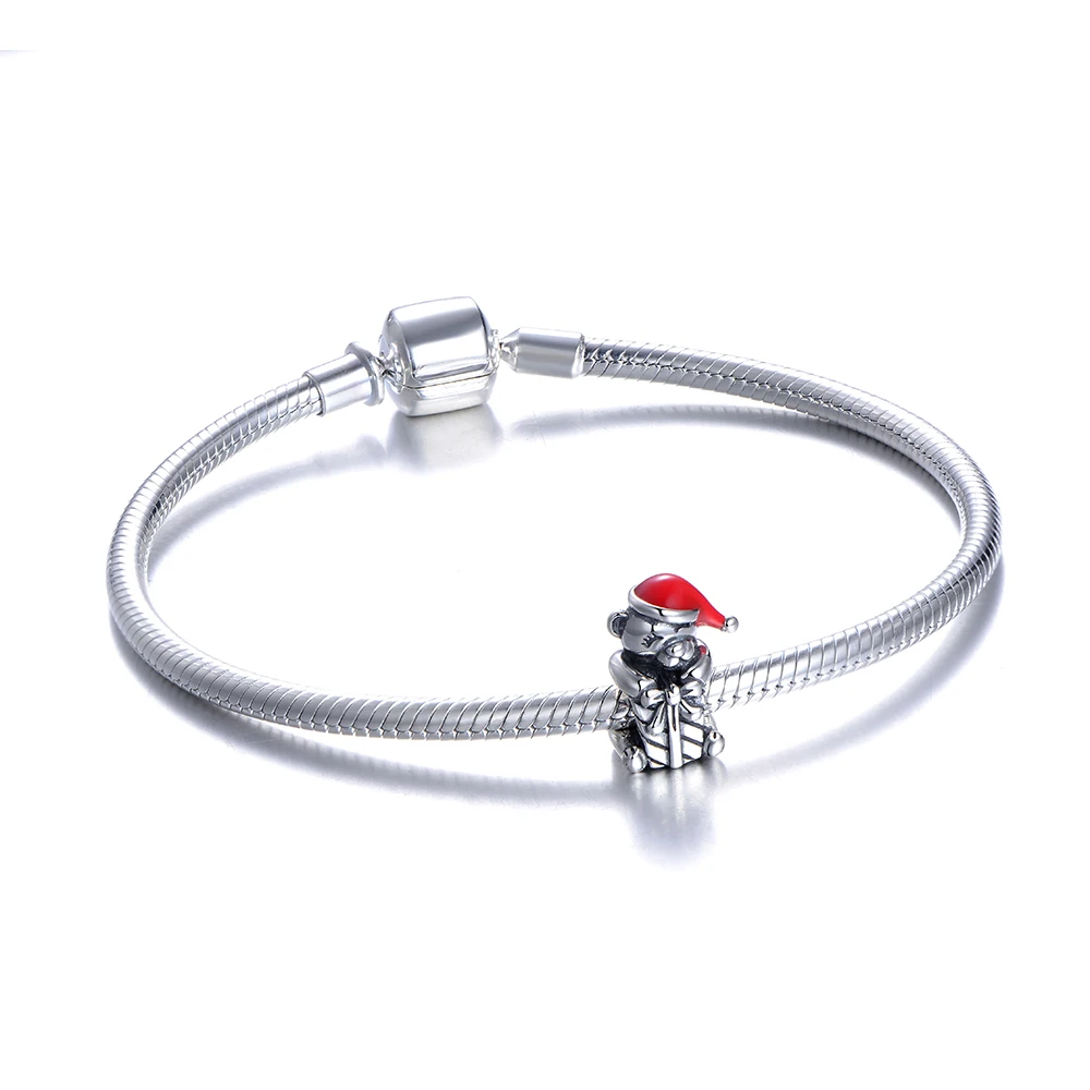 Рождественский Медведь Тедди из серебра 925 пробы GW эмалированные шармы-бусины