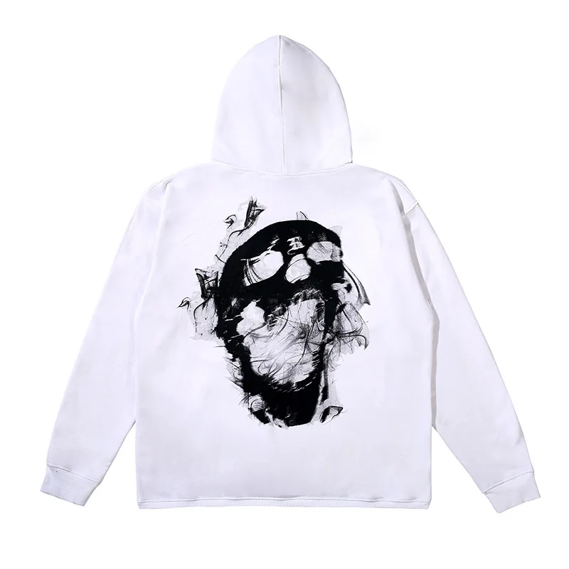 

Mens Clothing Unisex Hip Hop Smoke Skull Pullover Hoodies Hoody Hooded Sweatshirts Velvet Cotton Drake Thick Fleece Streetwear