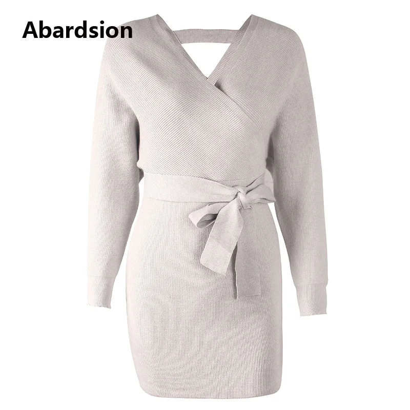 Abardsion, женское леопардовое трикотажное платье, осенняя зимняя одежда, Vestidos, длинный рукав, v-образный вырез, облегающий свитер, платья