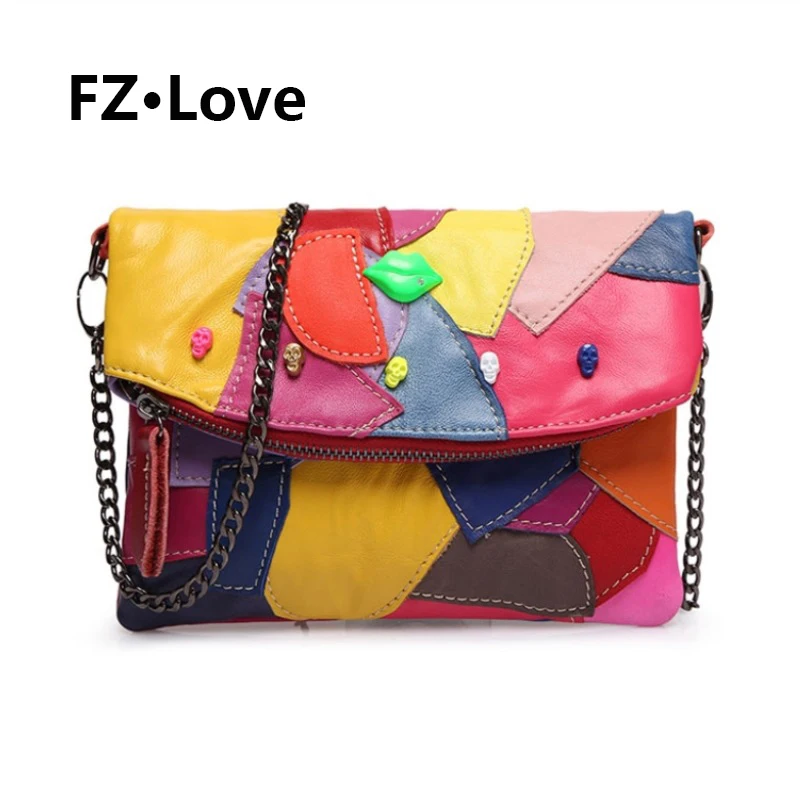 Женская сумка с заклепками в стиле панк сумки через плечо черепами цветные