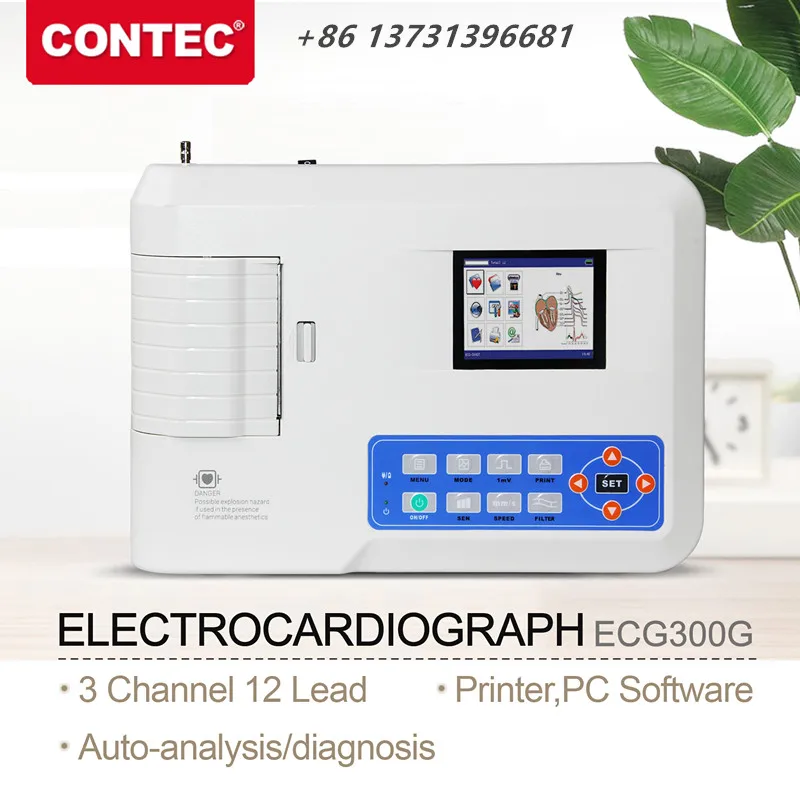 CONTEC ECG300G цифровой 3 канала 12 ЭКГ/ЭКГ машина + бесплатное программное обеспечение