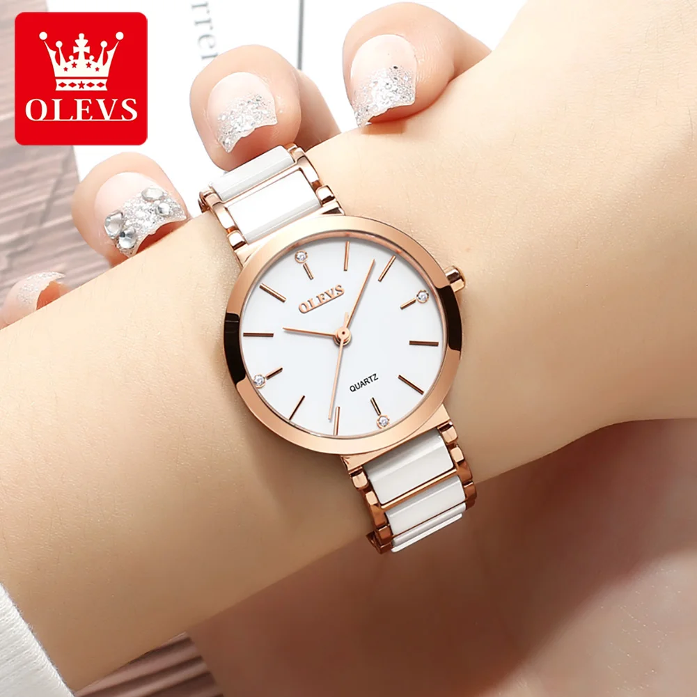 

OLEVS Reloj Mujer Luxury Women Watches Rose Gold Ceramic strap Watch Women's Fashion Waterproof Wristwatch Zegarek Damski 5877