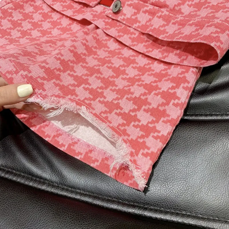 Детский Розовый джинсовый костюм в Корейском стиле для девочек из двух предметов