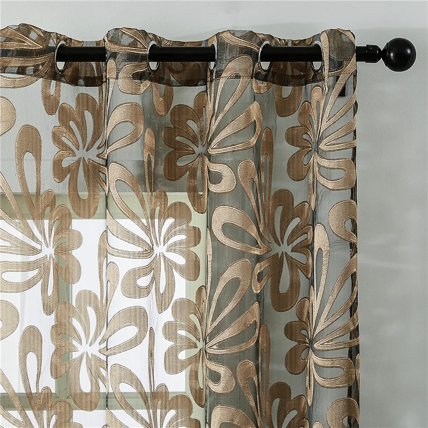 

Brown Luxury Geometric Tulle for Windows Sheer Curtains for Living Room Bedroom Kitchen Shade Blinds Voile Curtain Grey Topfinel