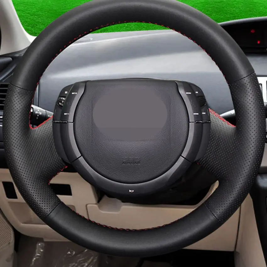 Чехол на руль из искусственной кожи прошитый вручную черный цвет для Citroen Triumph Old C4