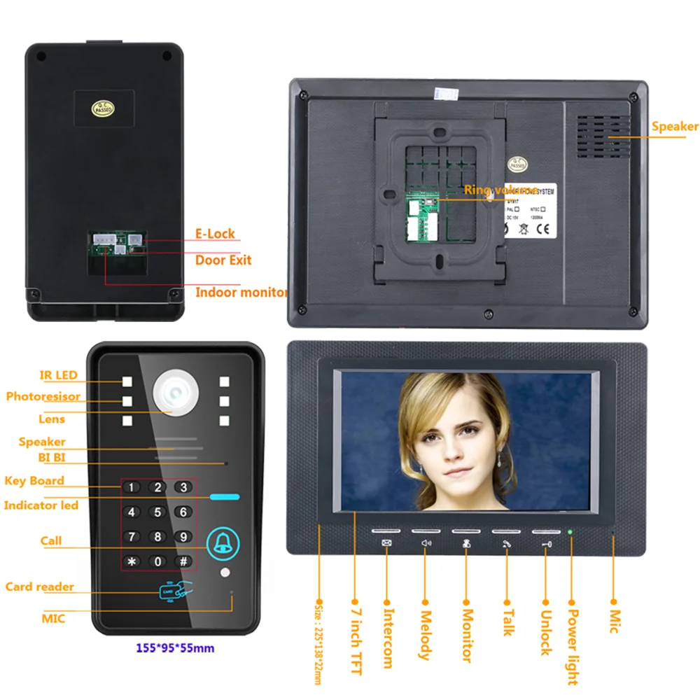 Проводной видеодомофон 7 дюймов цветной TFT LCD умный дверной звонок с ИК камерой