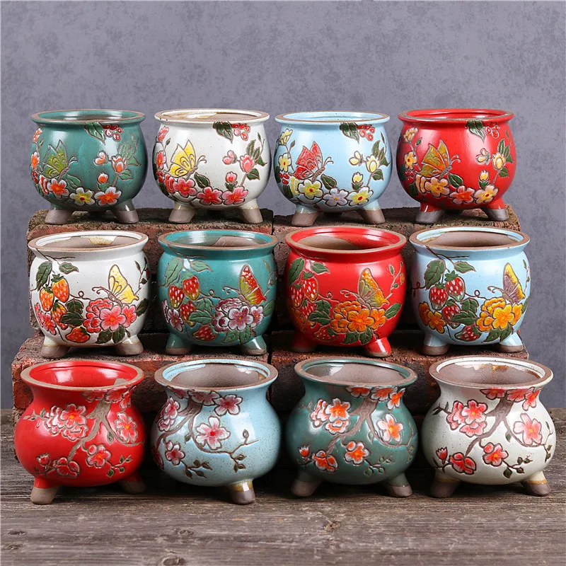 Бонсай керамический горшок для цветов Круглый суккулентный растений зеленый