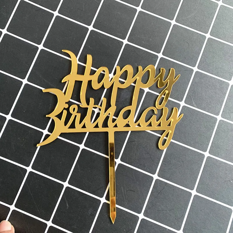 

New Hand Writing Acrylic Happy Birthday Cake Topper Birthday Cake Topper Flags for Anniversary Birthday Party Cake Decorations
