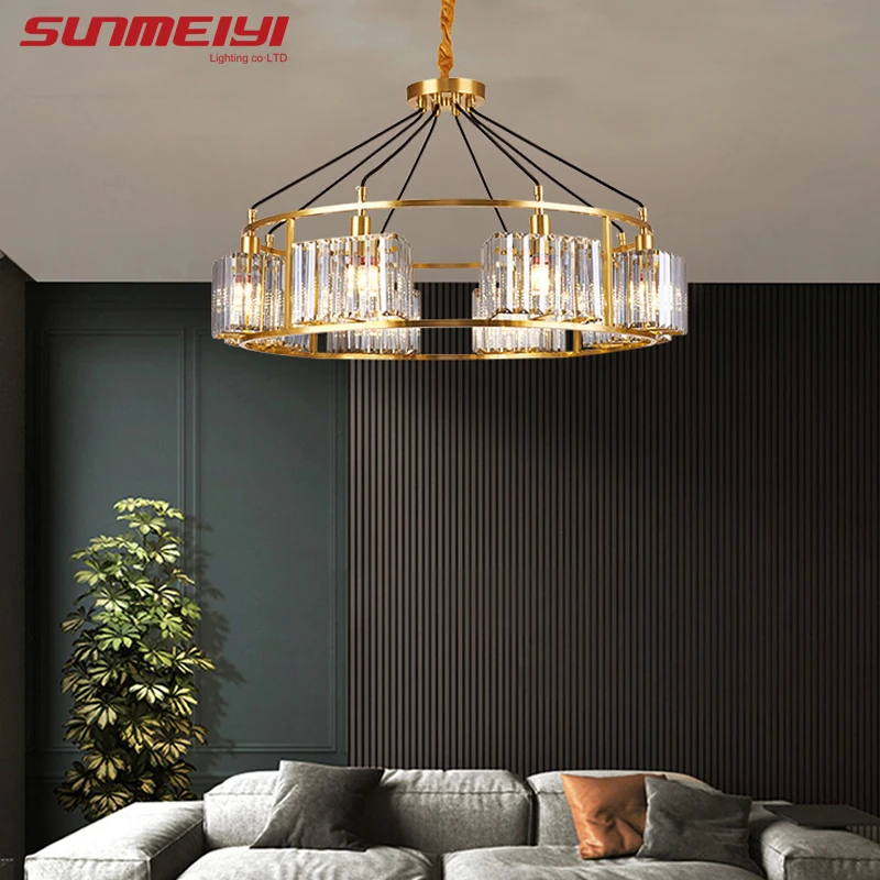 Медные светодиодные люстры Aqua Blue Crystal Hanglamp для гостиной спальни современная