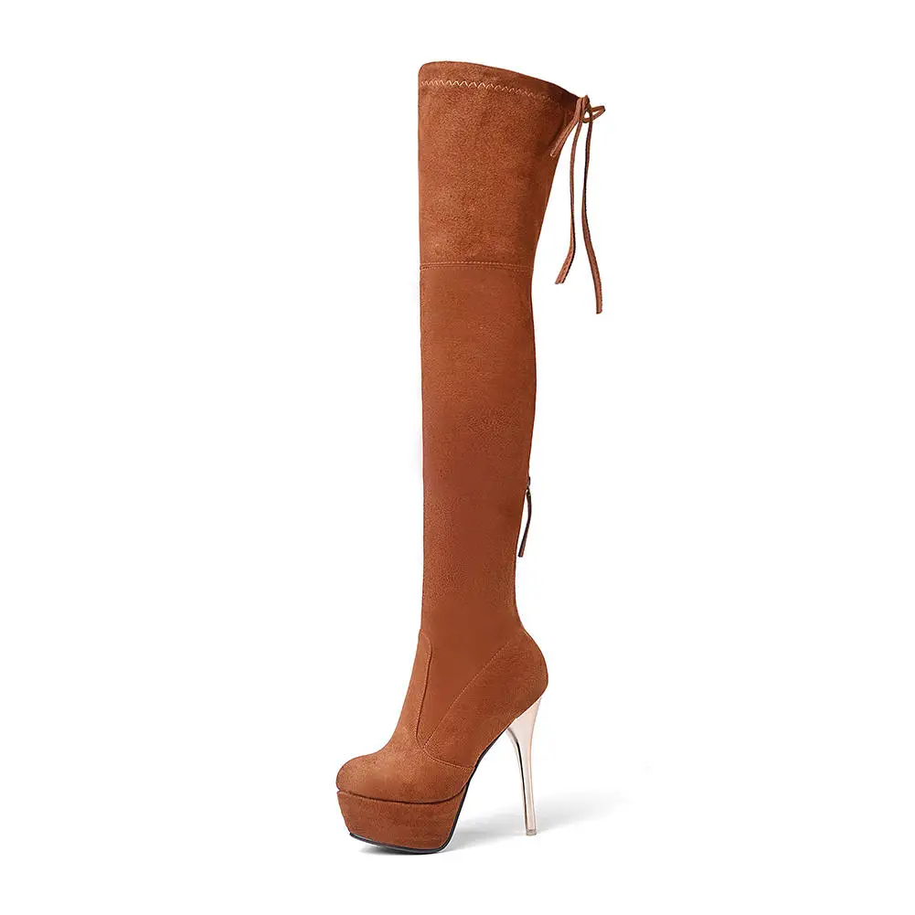 

SARAIRIS Female Brand Designer Dress Boots Sexy Fashion Platform High Heels Boots Women Flock Party Knee High Shoes Woman