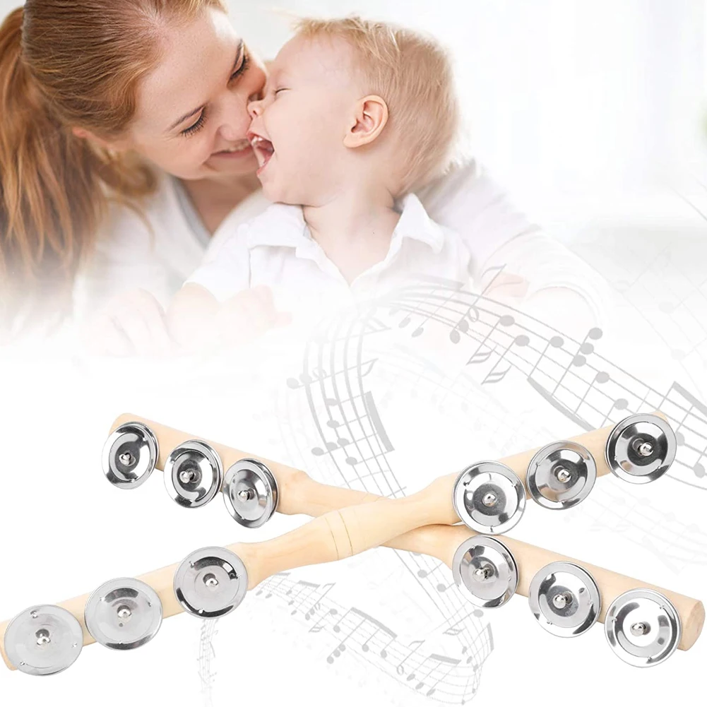 

Baby's Bell Vocal Toys Rainbow Shaker Stick Educational Toy Handle Wooden Activity Bell Ring Rainbow Musical Instrument 2PC