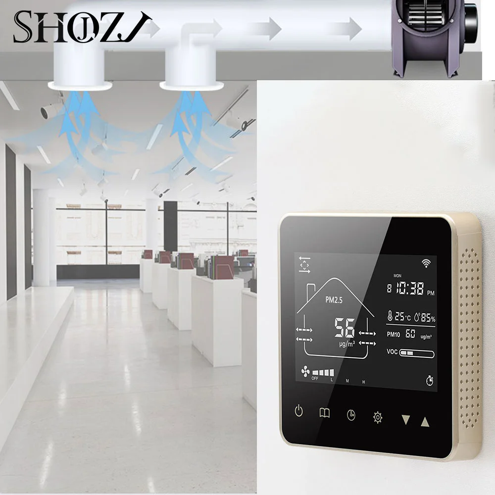 

With PM2.5 PM10 Voc CO2 Temperature and humidity Display and Time App Wifi Control Ventilation System Smart Controller